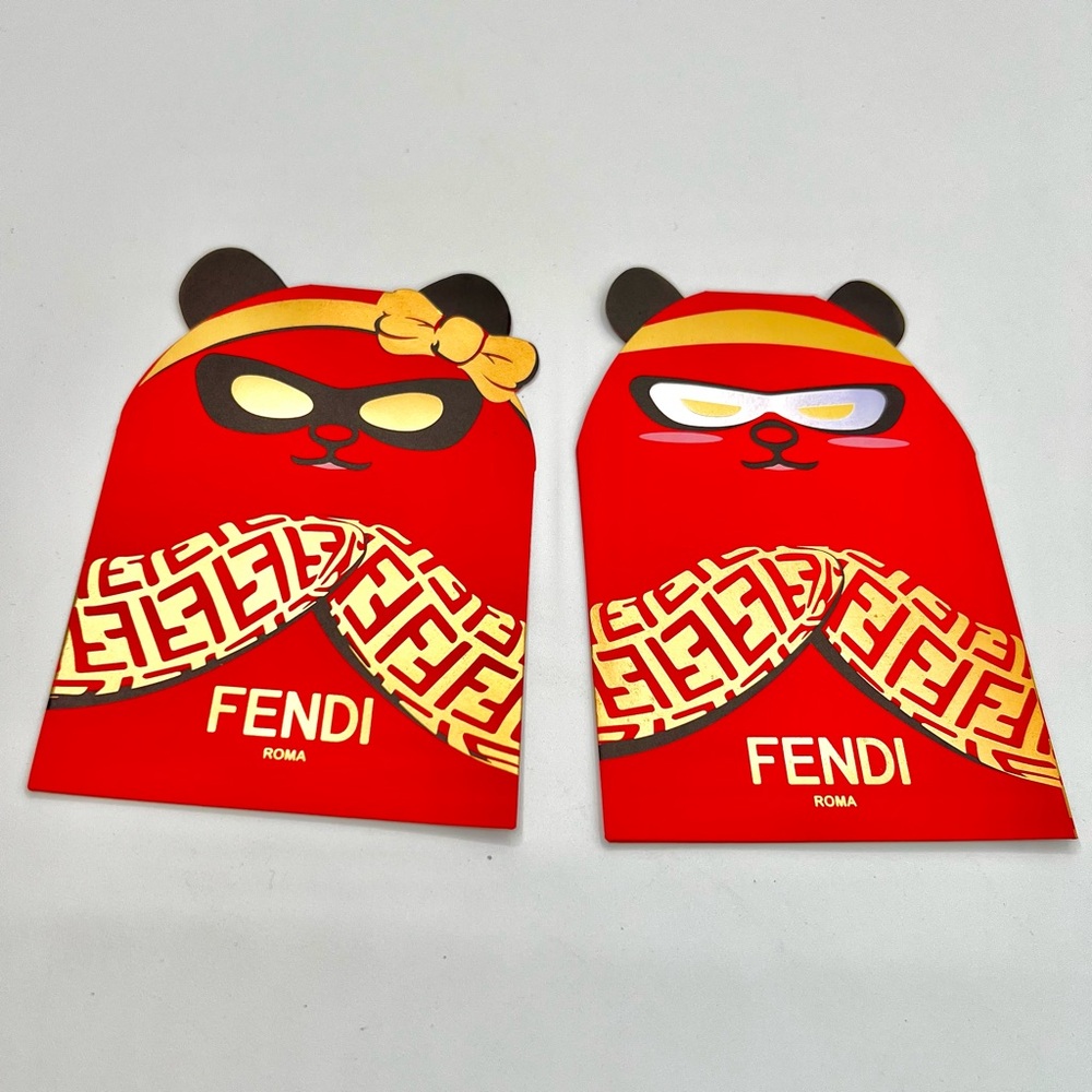 Fendi Red and Gold Bear Motif Envelopes - set of 2